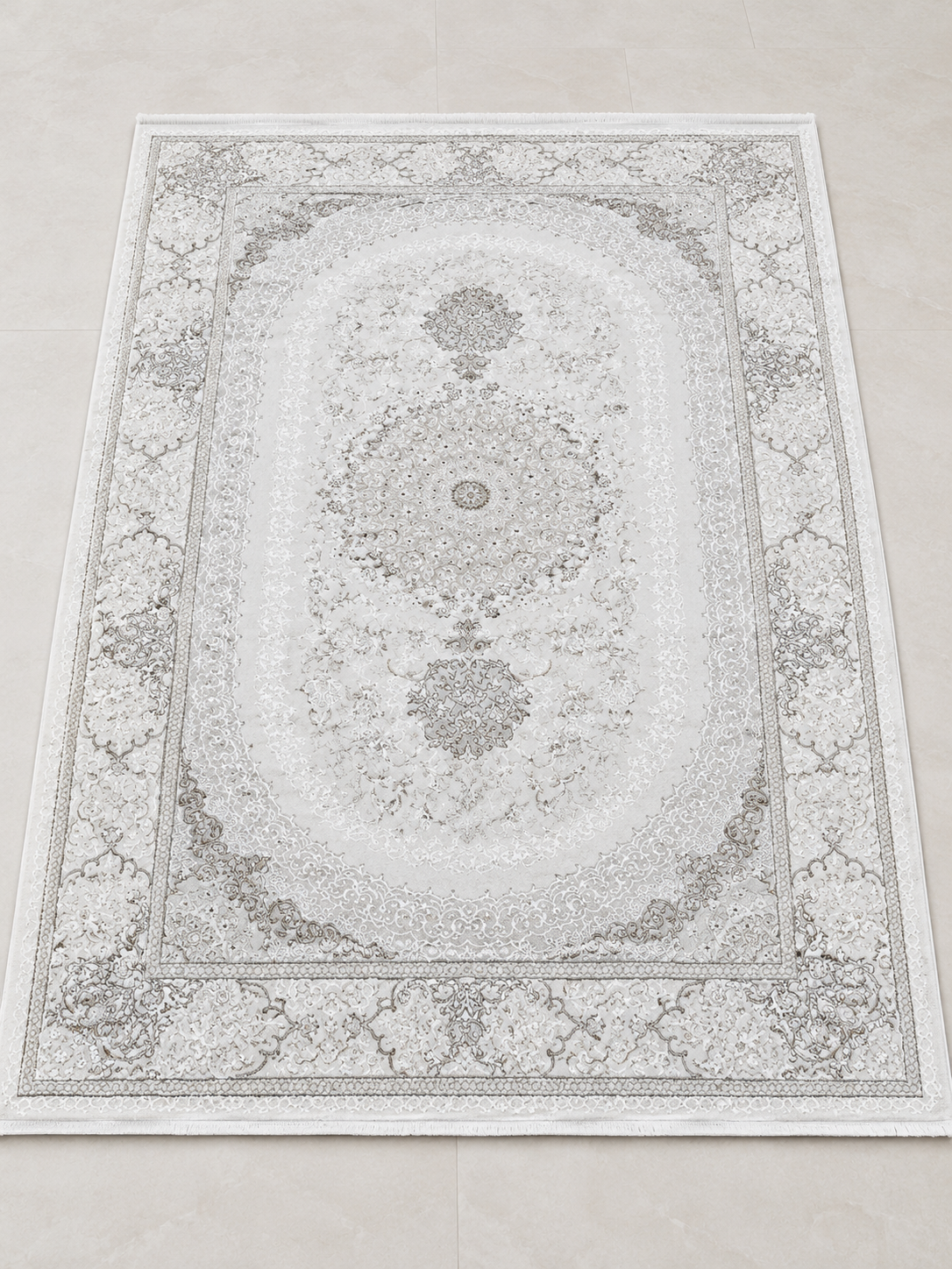 Luxury Ivory And Grey Floral Medallion Carpet